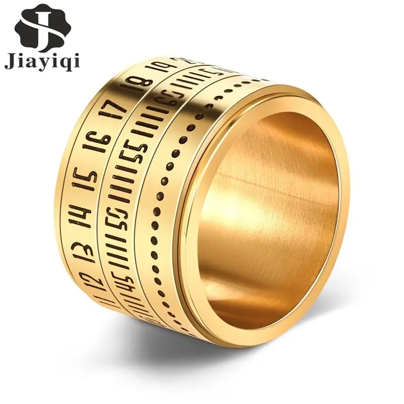 

Jiayiqi Stainless Steel Spinner Ring with Date Time Calendar Rotatable 3 Part Rings for Women Men Jewelry Punk Gold Silver Black