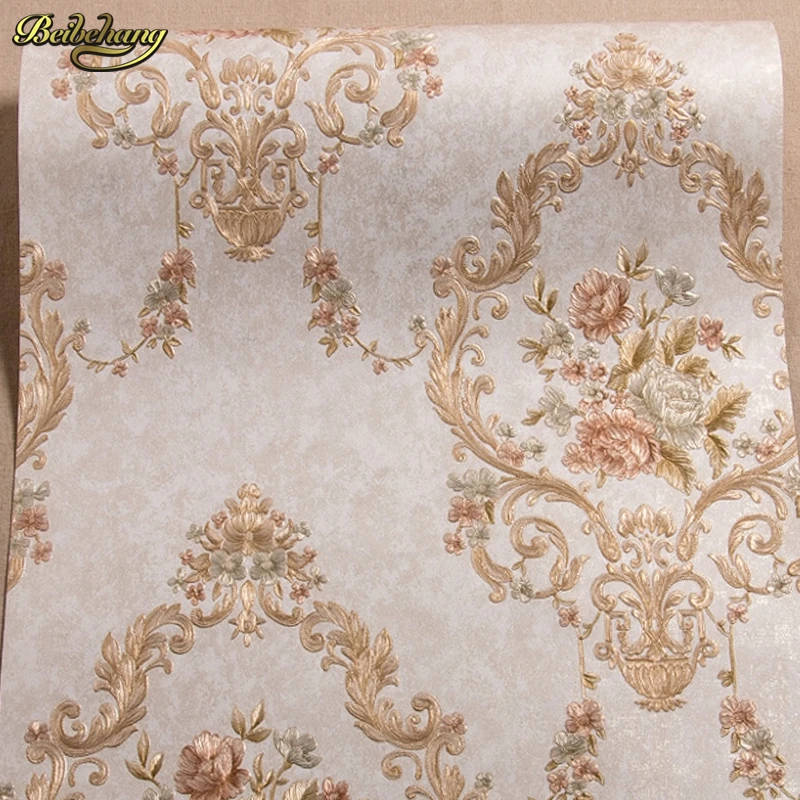 beibehang High - grade European non - woven bedroom bedside background wall wall paper bedroom 3D relief embossed wallpaper AB
