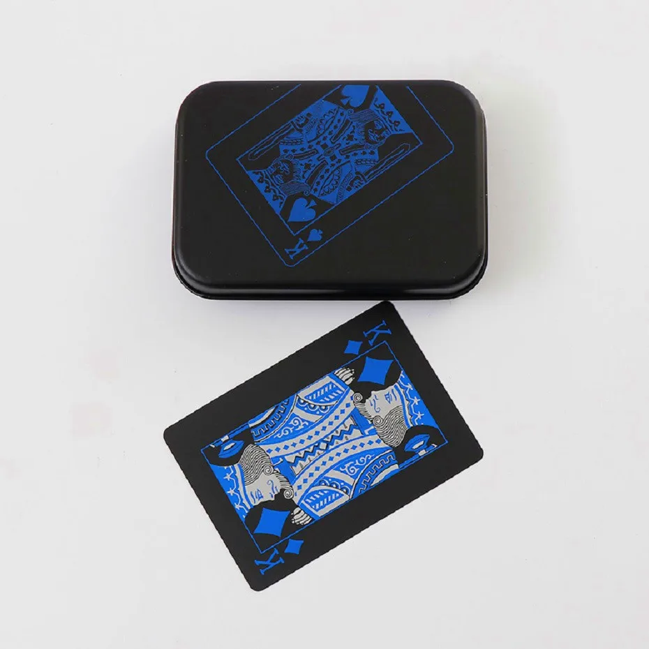

1PCS Metal Box Quality Plastic PVC Poker Waterproof Black Playing Cards Creative Gift Durable Poker