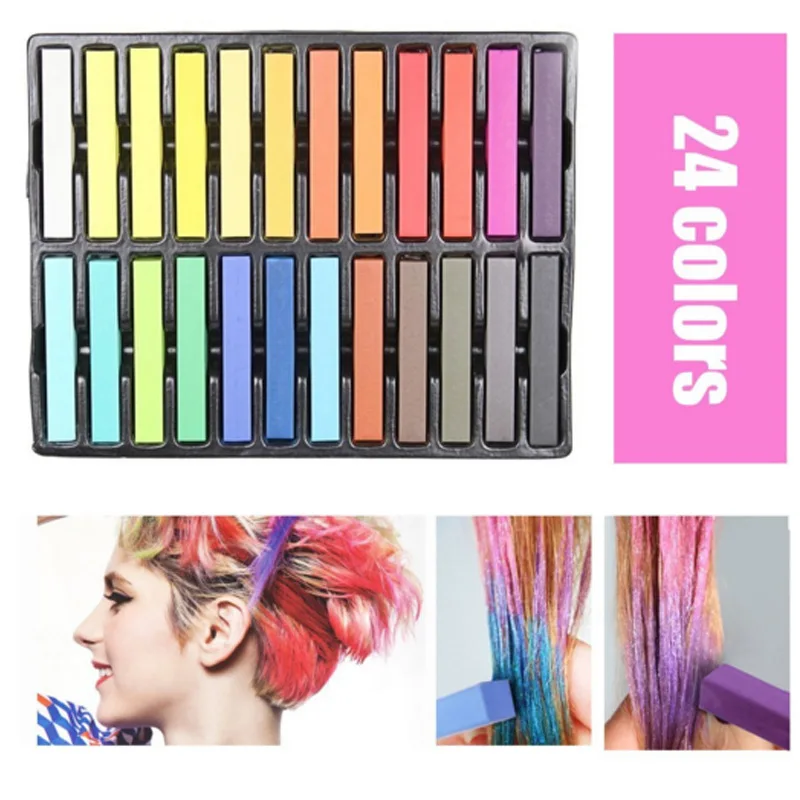 24 Pcs Set Temporary Hair Chalk Non Toxic Rainbow Colors Dye
