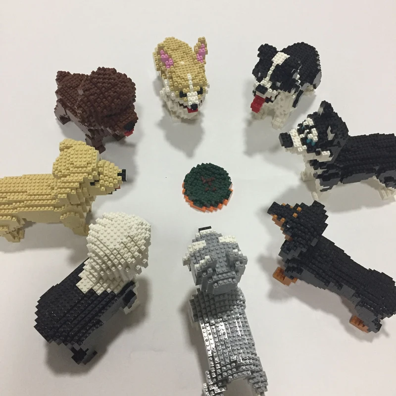 Строительные блоки Собака Тедди Шнауцер такса Хаски корги колли 3D модель животного алмаз мини игрушка