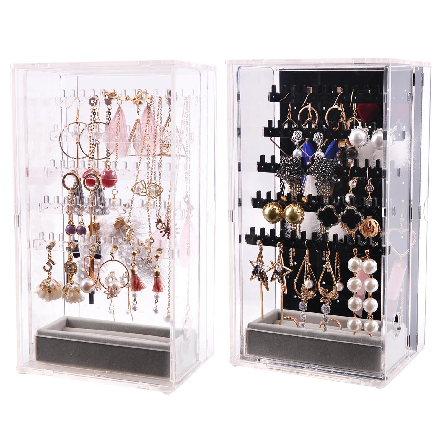 

Behogar Acrylic Earrings Rings Jewelry Display Stand Hanger Holder Storage Case Box Organizer for Women Girls Ladies