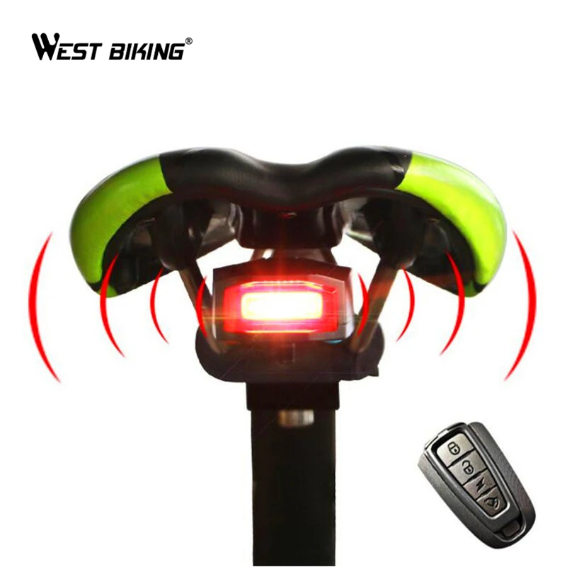 Sale WEST BIKING Waterproof Anti-theft Alarm Bike Light Saddle Taillight Warning Flashlight Cycling Rear Lamp Antitheft Bicycle Light 1