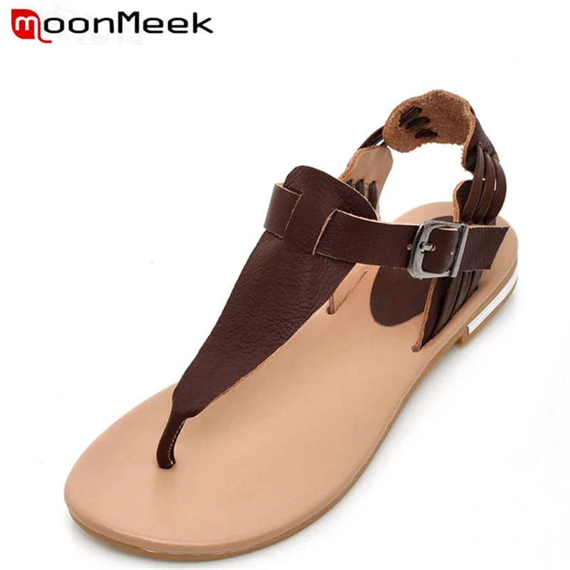 

MoonMeek Genuine leather new arrive women flat with sandals fashion simple buckle ladies summer shoes hot sale college style