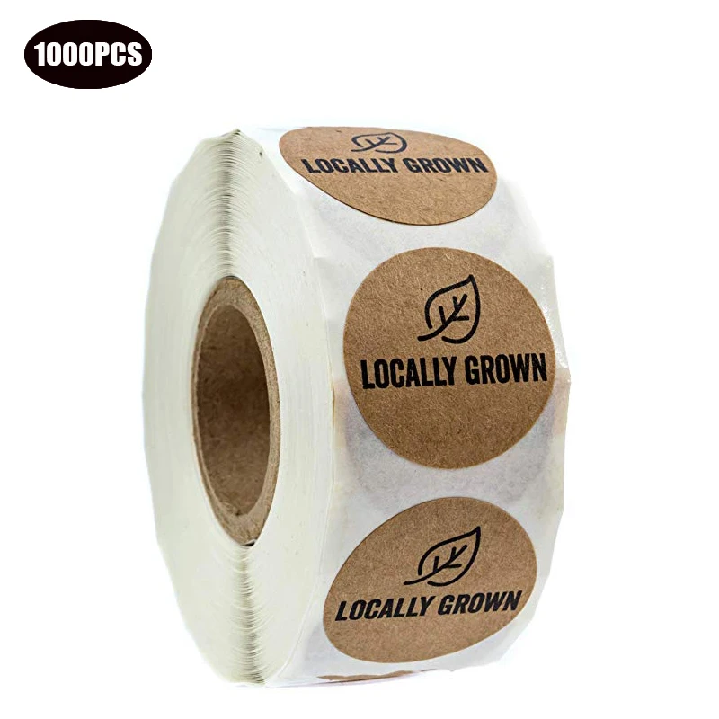 

1000 PCS 1" inch Round Natural Kraft "Locally Grown" cute Stickers Grown Local Labels sticker Fruit shop for vegetables shop