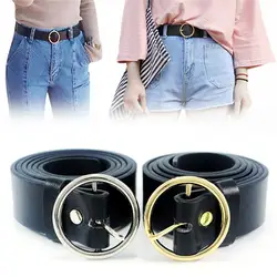 Модные женские ремни для девочек кожаные круглые металлические пряжки поясной пояс