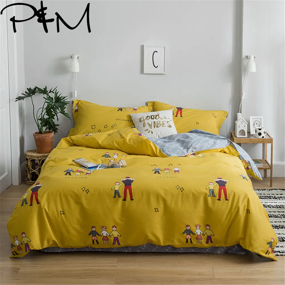 

Papa&Mima Cartoon style Children print bedding set Cotton Queen King size bedlinens flat sheet pillowcases duvet cover sets
