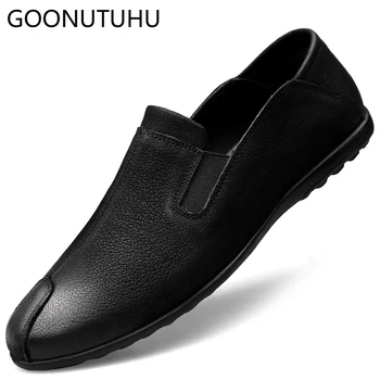 

2019 new spring men's casual shoes genuine leather cow flat loafers male size 37-45 slip on shoe man nice driving shoes for men