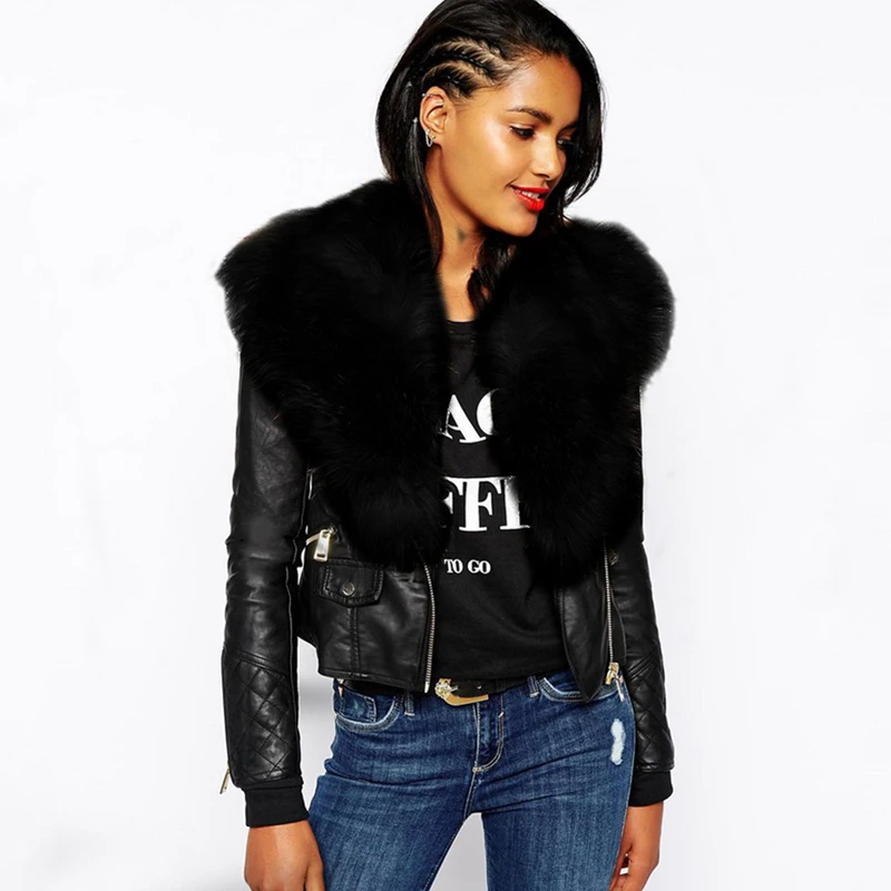 remarkable  2018 Winter Jackets Women Basic Coats Fashion Faux PU Leather Winter Jackets Women Artificial Fur C