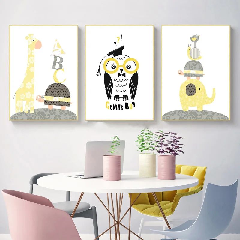Nordic-Quarto-Dos-Mi-dos-Amarelo-Cartazes-E-C-pias-Animal-Dos-Desenhos-Animados-do-Elefante (2)
