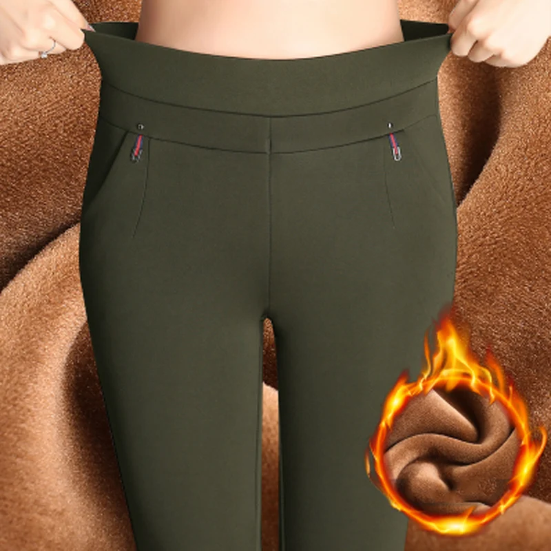 2020 Winter European Style Women Trousers Plus Size S- 6XL Casual Straight Ladies Capris High Waist Thick Velvet Street Pants | Женская
