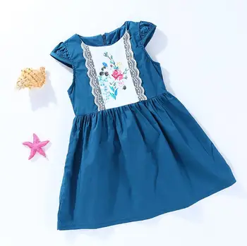 

2018 Baby Girls Summer Deep Blue Embroidery Dresses, Princess Children Cute Dress 5 pcs/lot, Wholesale