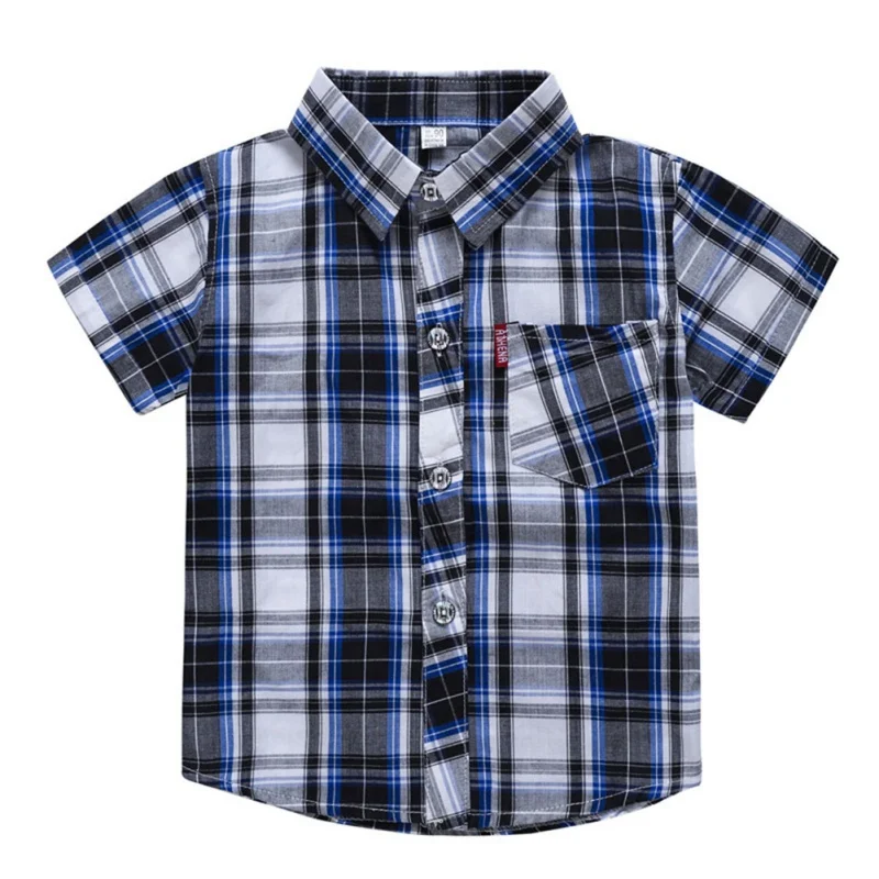 Летние рубашки в клетку с короткими рукавами для маленьких мальчиков детские топы, футболки, рубашки Повседневная Блузка - Цвет: B