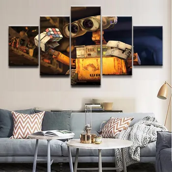 

Canvas HD Prints Picture For Living Room Home Decor 5 Pieces Movie Robot Rubik's Cube Wall E Paintings Wall Art Poster Framework