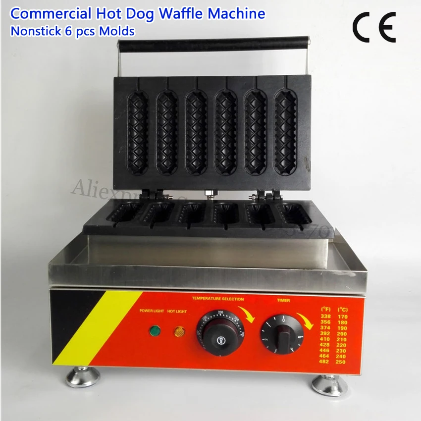 Lolly Waffle Hotdog Maker Machine 6 Molds Commercial French Muffin Hot