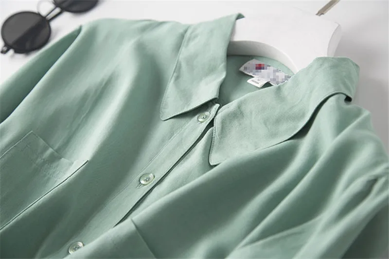 Натуральный шелк блузки OL сплошной цвет длинный рукав натуральный шелк блузки Топы для женщин офисная одежда рубашки рабочие блузки