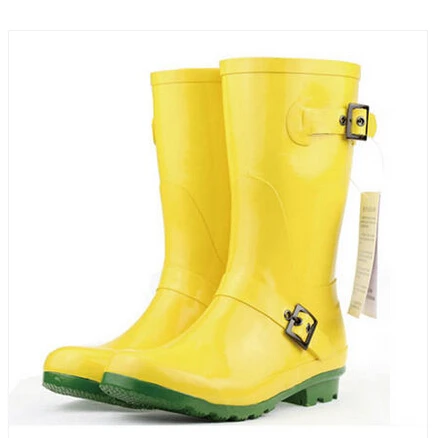 

Solid Color Brief Mid Calf  Rainboots   Rubber Water Shoes Rain Boots For Woman   Free Shipping