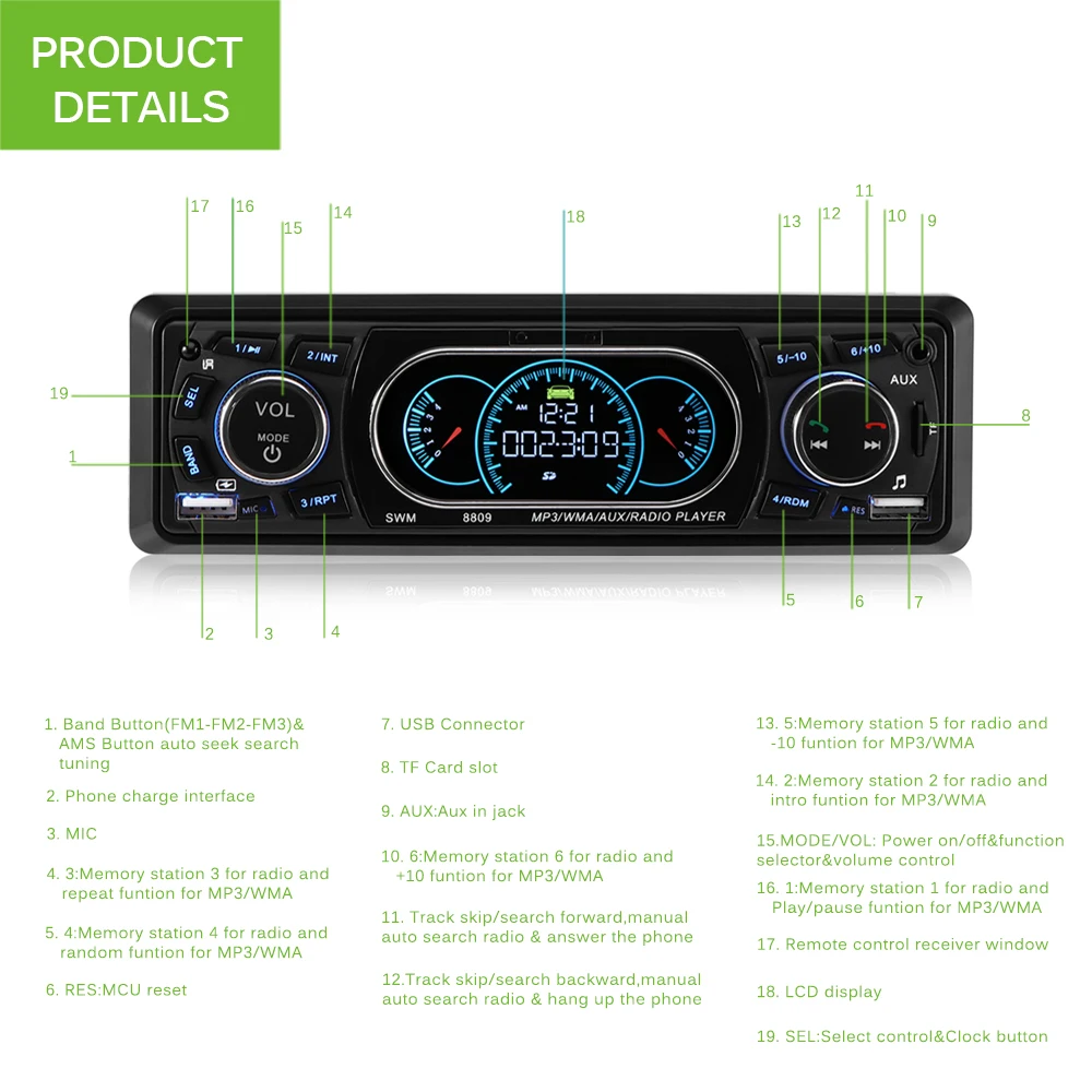 Автомобильный Радио 1 Din 12V Bluetooth автомобильный стерео ЖК-дисплей авторадио FM Aux вход приемник USB MP3 60W X 4 высокой мощности выход EQ