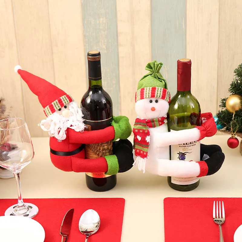 

Christmas Day home Decor and party Decor,Red Wine Bottle Covers,Dinner Table Decoration,Wine Gift Tag-big Santa Claus holders DA