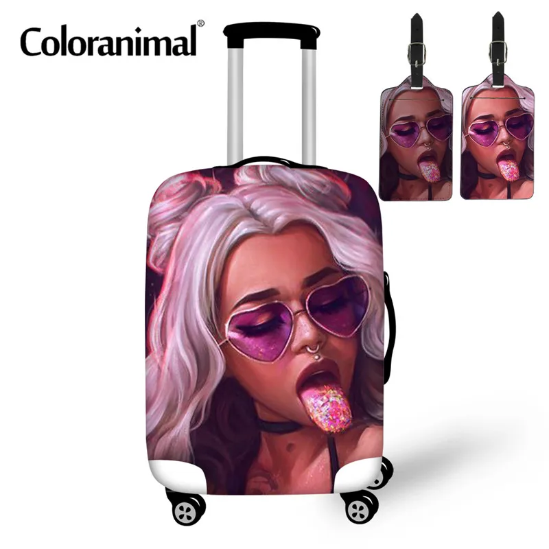

Coloranimal 3pcs Set Luggage Protection Cover Black Queen American African Girl Prints Travel Accessories Elastic Suitcase Case