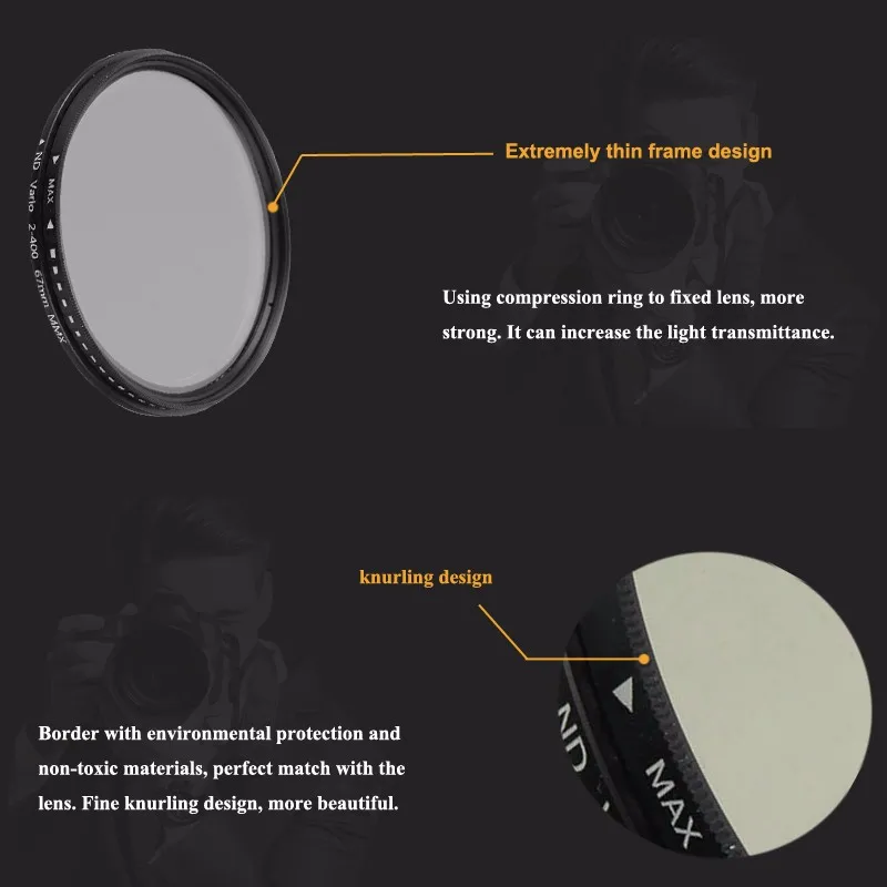 ND Фильтр фейдер нейтральной плотности Регулируемый от ND2 до ND400 переменный фильтр 52 мм 55 мм 58 мм 62 мм 67 мм 77 мм для Canon для камеры Nikon