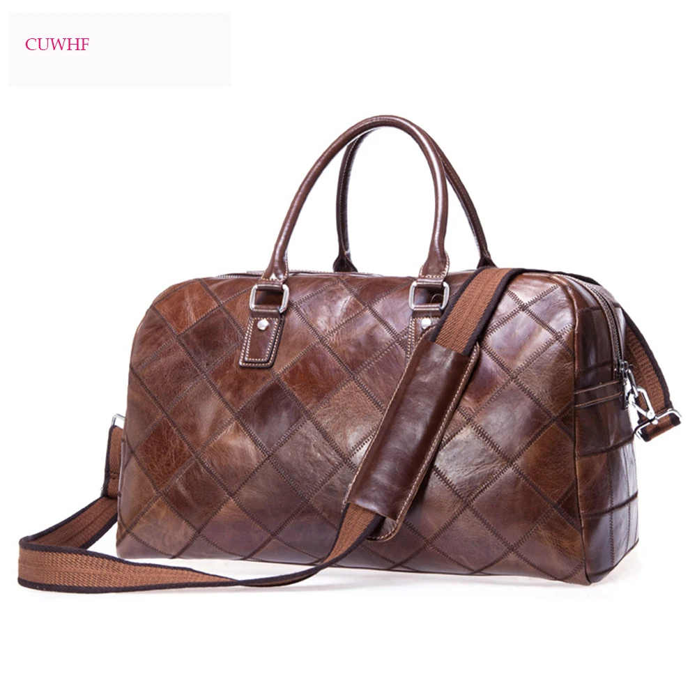 CUWHF New vintage Lingge Men Travel Bags Waterproof Genuine Leather Shoulder Bag For men Large Capacity Weekend Bag Luggage bags CUWHF New vintage Lingge Men Travel Bags Waterproof Genuine Leather Shoulder Bag For men Large Capacity Weekend Bag Luggage bags