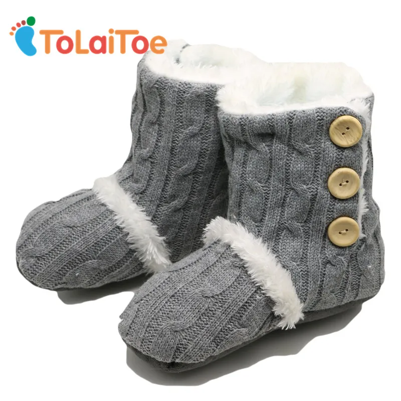 

ToLaiToe Adult Button Warm Soft Knitting wool Floor Slippers Non-Slip Plush Home Shoes Slippers Household Indoor Shoes Unisex