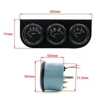 

high quality and accurting 2'' 52MM 3 In 1 Volt meter +oil temp gauge +Oil Pressure Gauge Kit car meter YC100002