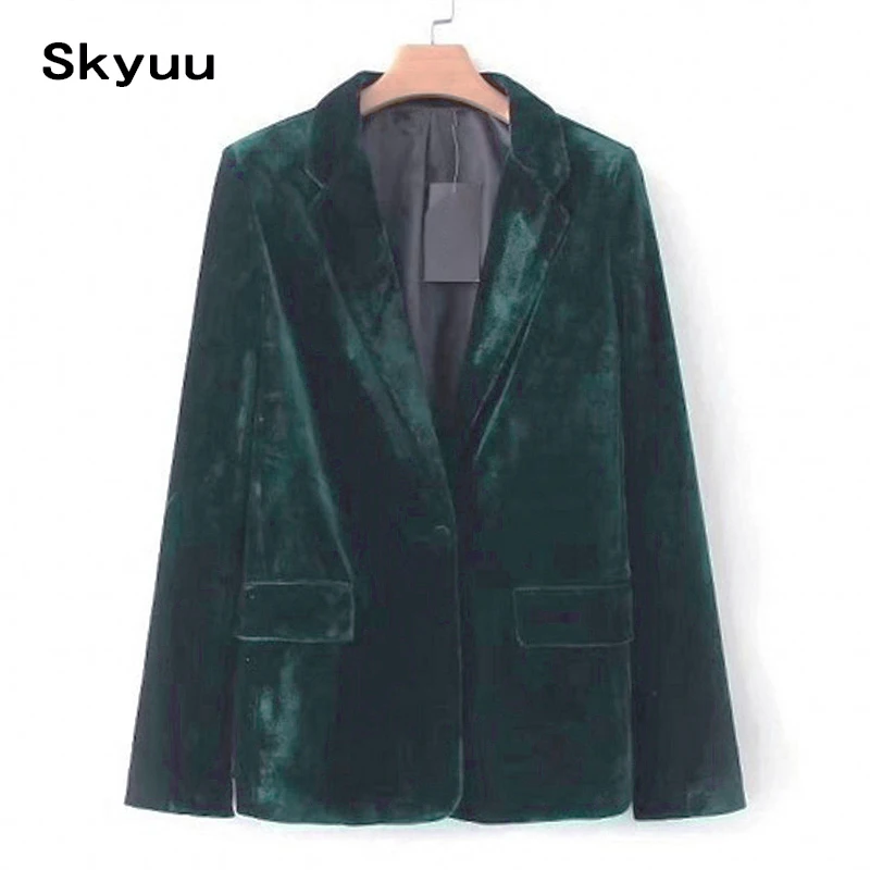 Skuu бархатный блейзер для женщин; большие размеры 2XL темно зеленый шик элегантный Новинка 2019 года Осень Повседневная Верхняя одежда женс