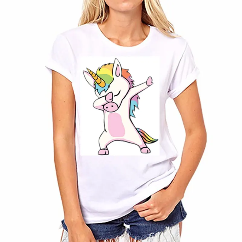 

CDJLFH Brand 2018 Women Tshirt Cute Fashion Harajuku Danced Unicorn Print Top Shirt Women White Short Sleeve O-neck T-shirt