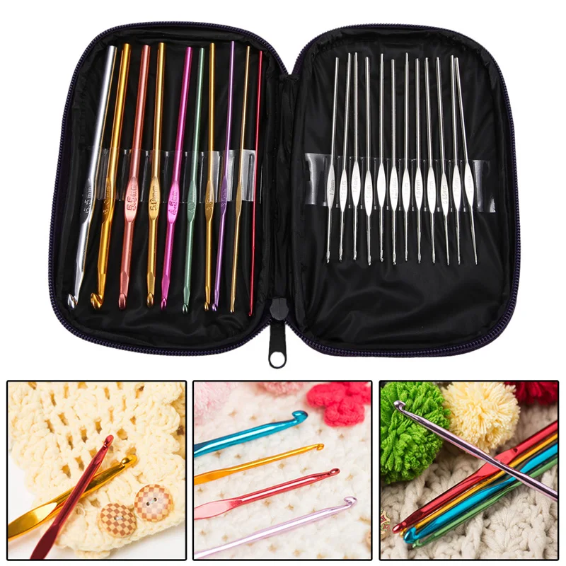 22PCS Suit Multi-colour Aluminum Crochet Hooks Needles Knit Weave Craft Yarn
