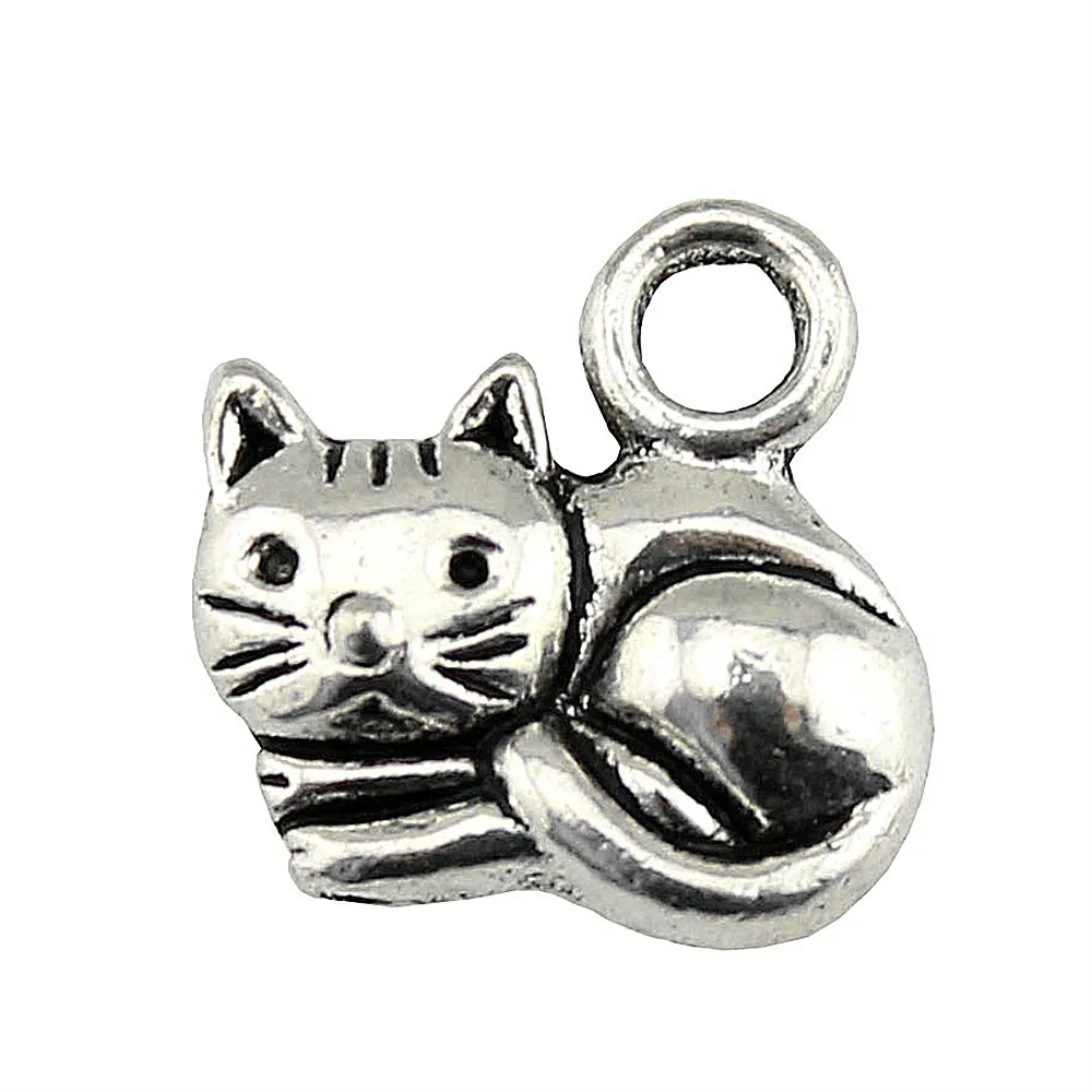 10pcs Cat Pendant Charms For Jewelry Making 2 Colors Antique Bronze Antique Silver Cat Charms