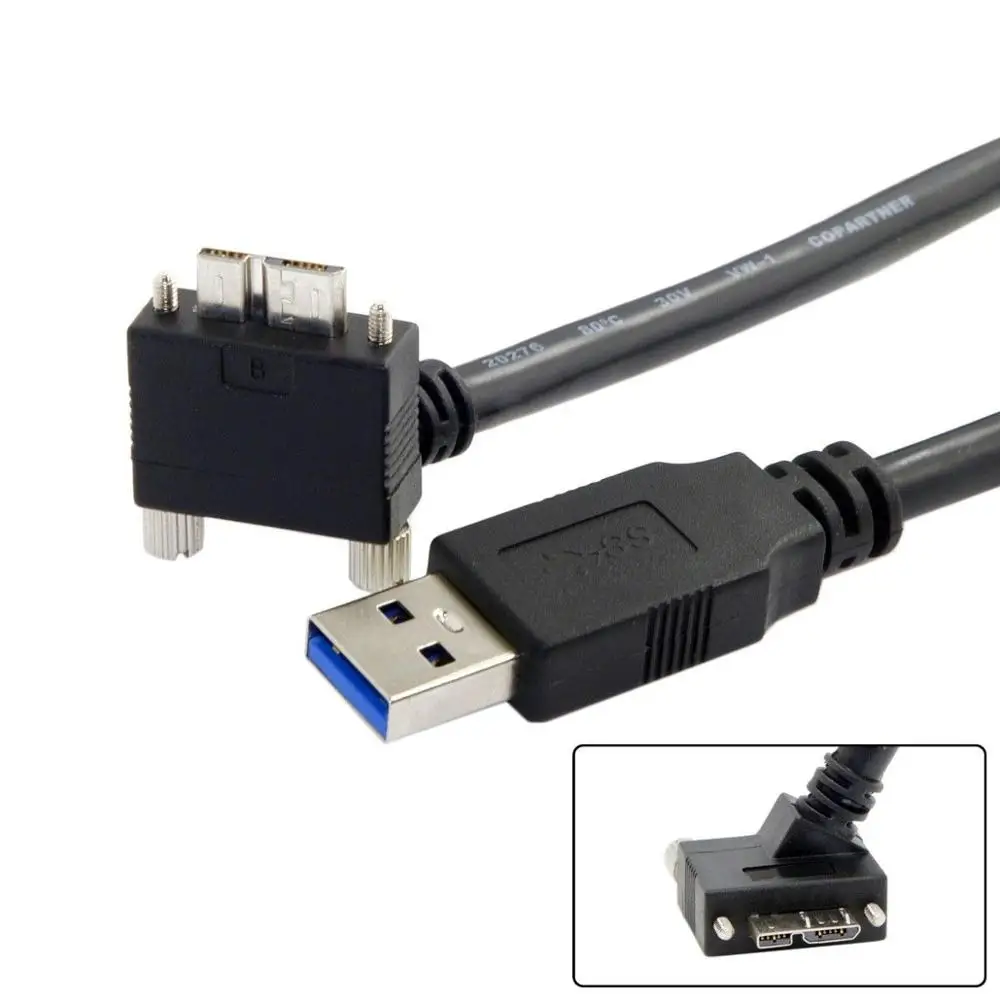 1.2m 30 Degree Slant Angled Micro USB Screw Mount to 3.0 Data Cable for