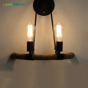 

LAINGDERFUL Retro Loft Rope Wall Lamp Light Stair Corridor Aisle Bedroom Living Room Restaurant Pub Cafe Lamp Wall Sconce