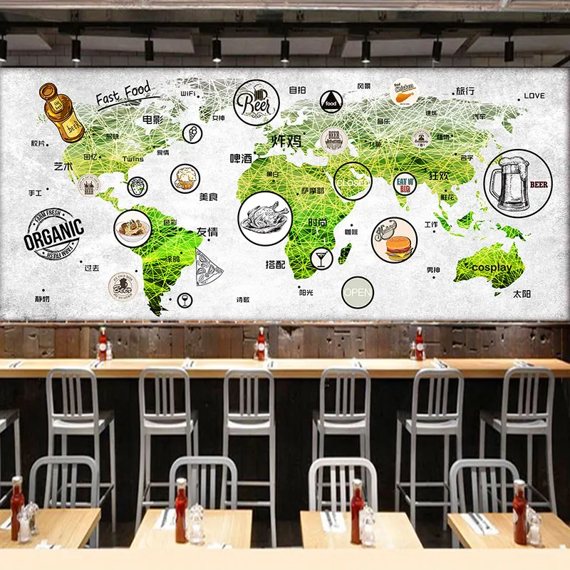 

custom wall mural world map mural restaurant tea house coffee shop dining room snack shop background food mark wallpaper mural