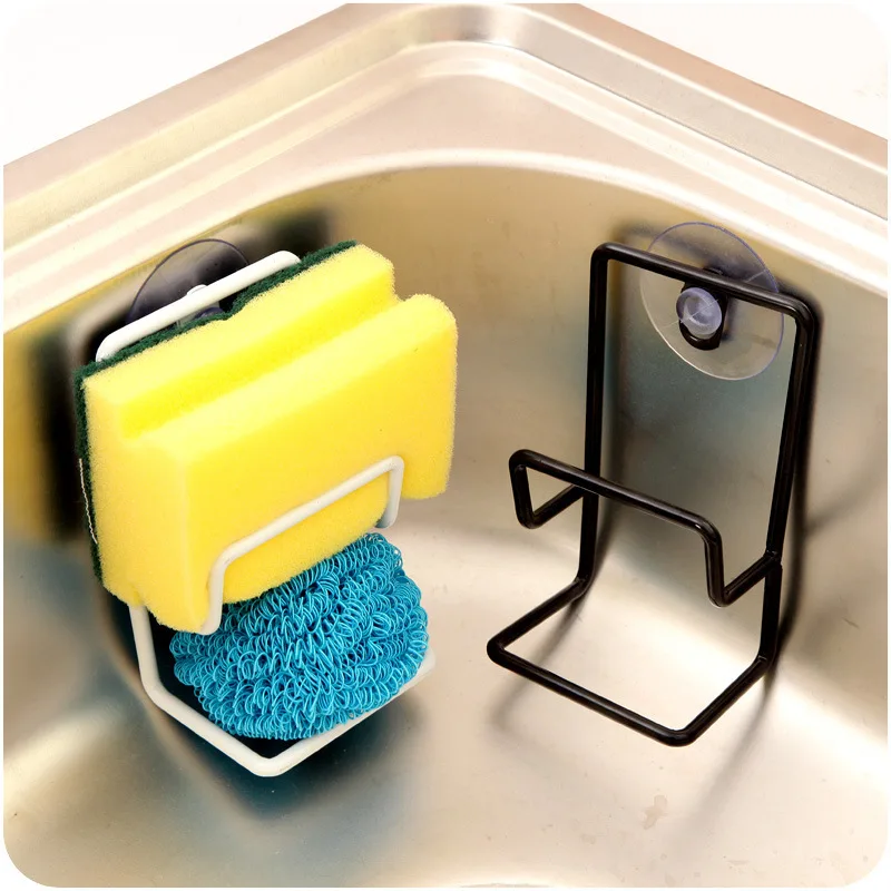 

Sundries Storage Rack Double Sink Sponge Rack Bathroom Kitchen Metal Racks Holder Shelf Sucker Storage Rack Basket