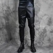 Новые корейские мужские кожаные брюки персонализированные ноги брюки мужские тонкие брюки tide Мужские сплайсинговые конические брюки черные классические повседневные