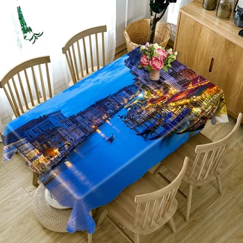 

3d City Lights Night View 3d Round Tablecloth Thicken Polyester Cotton Waterproof Rectangular Table cloth Wedding Party Decor