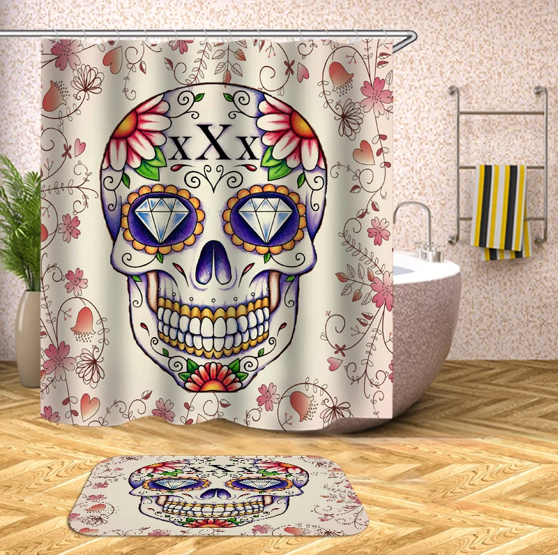 

Skull Flowers Printing 3D high quality washable bath curtains screen for bathroom decoration polyester fabric shower curtain