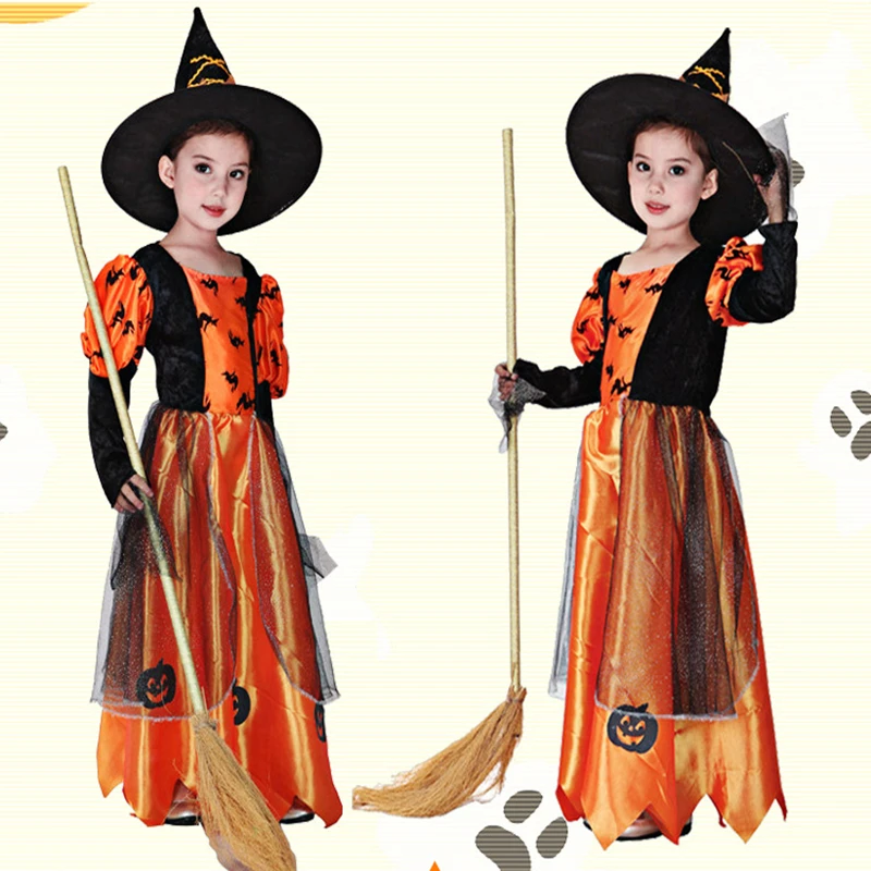 

2018 New Arrival Halloween Party Children Kids Cosplay Witch Costume For Girls Halloween Costume Party Witch Dress With Hat