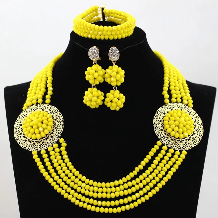 Handmade! Splendid 5 Rows Mustard Yellow Crystal Bridal Indian Jewelry