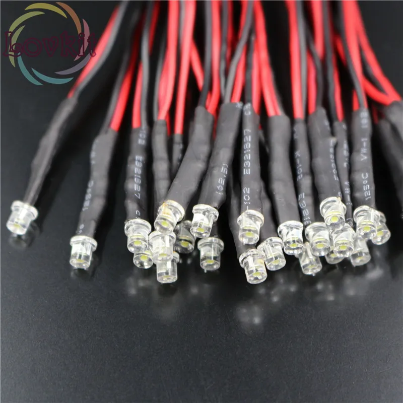 50 шт. 3 мм 12 В LED Предварительно проводной резистор DC 20 см плоский Топ Желтый