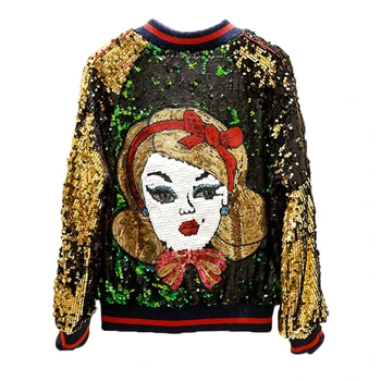 

Spring Fashion Autumn Cartoon Girl Coats Women Harakuju Style Casual Loose Autumn Basebal Shinny Coat Spliced Patchwork CC200