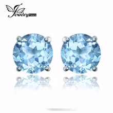 JewelryPalace 2ct Ronda Cielo Azul Natural del Topaz Birthstone Stud Pendientes Genuino 925 Plata Esterlina 2016 Joyería Fina Para Las Mujeres