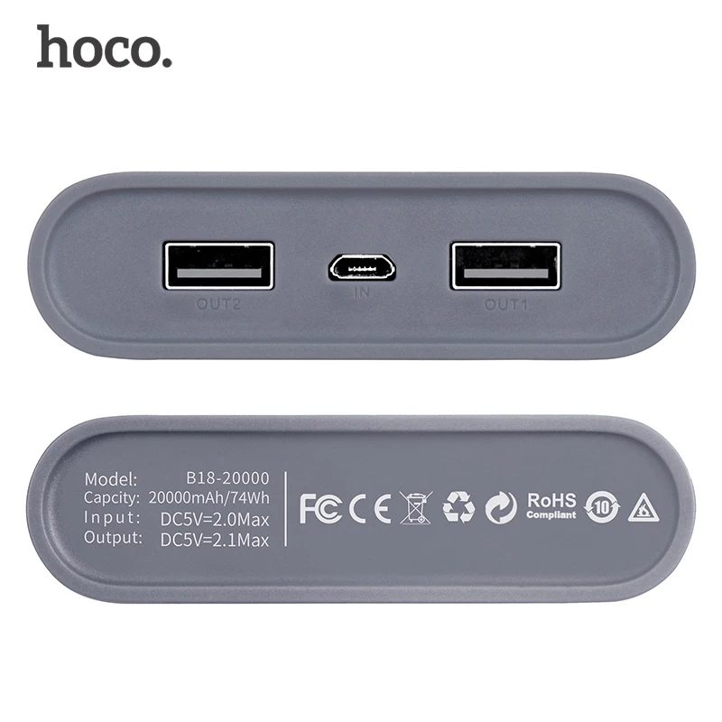 Портативное зарядное устройство HOCO B31 20000 мАч 18650 два USB порта 5 В/2 1 А мобильный