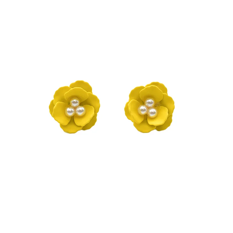 Carvejewl серьги-гвоздики в виде цветка, цветное резиновое покрытие, корейский дизайн, серьги для женщин, ювелирные изделия, подарок девушке, акриловые жемчужные серьги