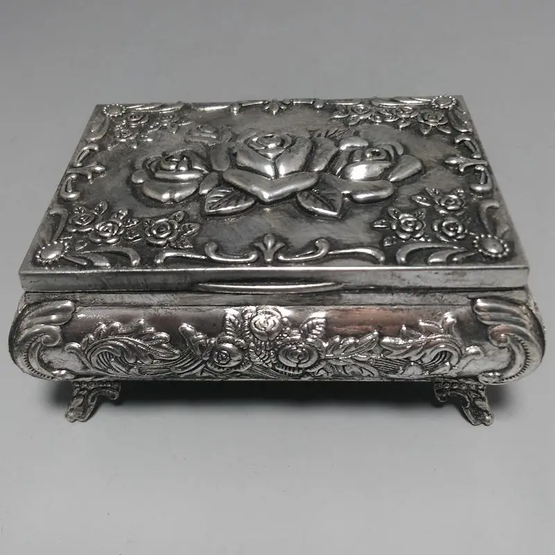 

China Folk old beautifully Tibet Silver Jewelry box Statue