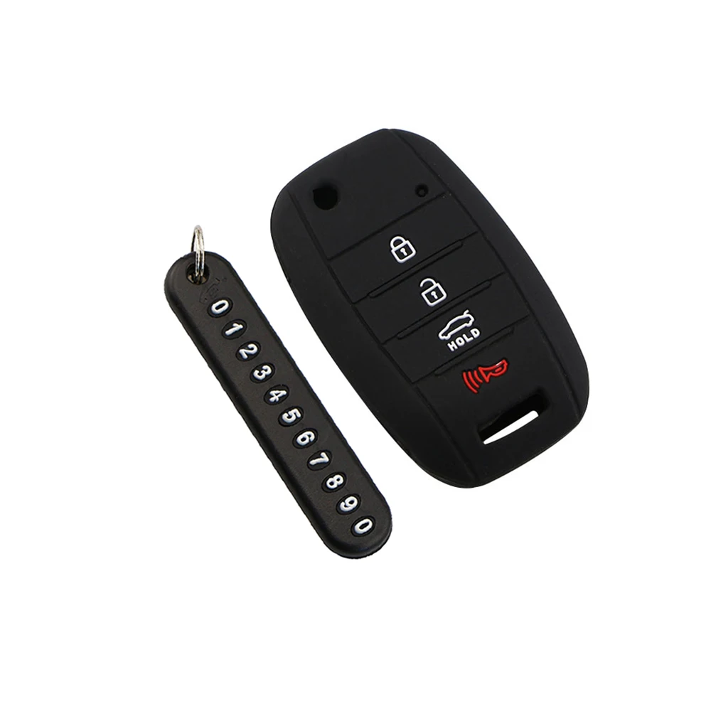 

Silicone Car Phone Number Keychain Key Cover Case for KIA Optima Sorento Soul Carens Sportage Flip Remote Key Cover Fob 4 Button