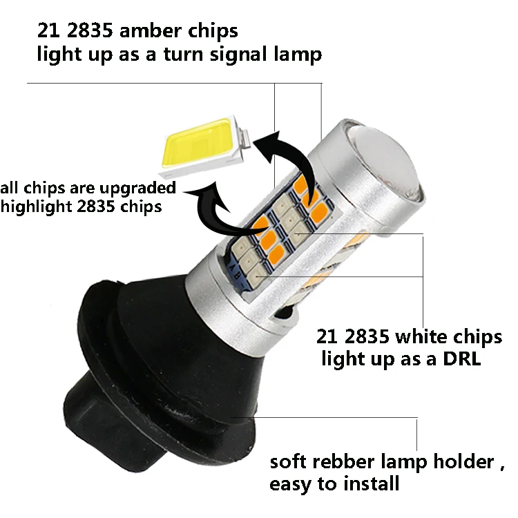 Для автомобильного освещения 2 шт. 1156 Высокая мощность двухцветный СВЕТОДИОДНЫЙ Переключатель P21W S25 BA15S 2835 42 Светодиодный дневной ходовой указатель поворота