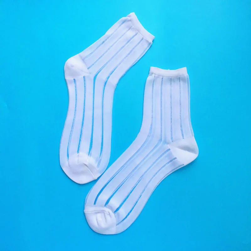 [WPLOIKJD] Модные прозрачные полосатые яркие шелковые женские носки с радужным стеклом Harajuku дышащие Kawaii Calcetines Mujer - Цвет: White Socks